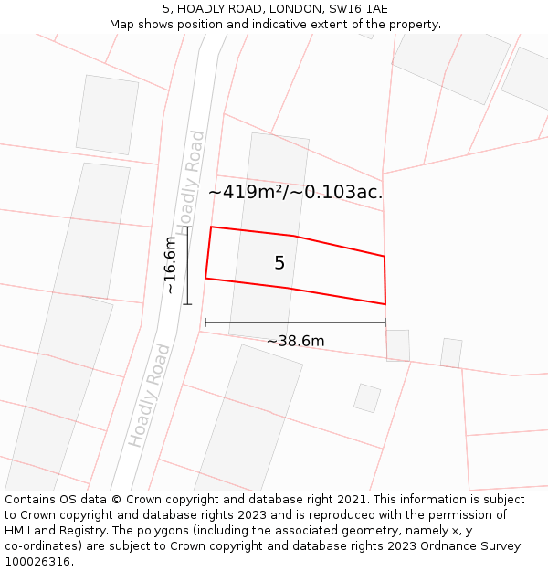 5, HOADLY ROAD, LONDON, SW16 1AE: Plot and title map
