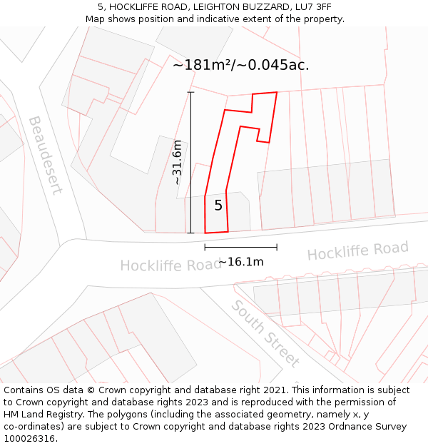 5, HOCKLIFFE ROAD, LEIGHTON BUZZARD, LU7 3FF: Plot and title map