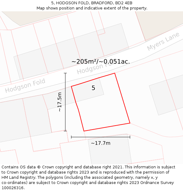 5, HODGSON FOLD, BRADFORD, BD2 4EB: Plot and title map
