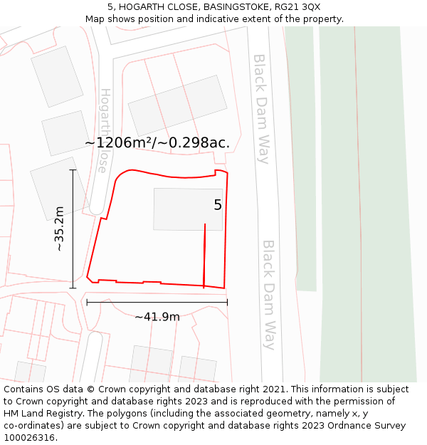 5, HOGARTH CLOSE, BASINGSTOKE, RG21 3QX: Plot and title map