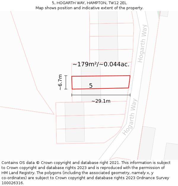 5, HOGARTH WAY, HAMPTON, TW12 2EL: Plot and title map