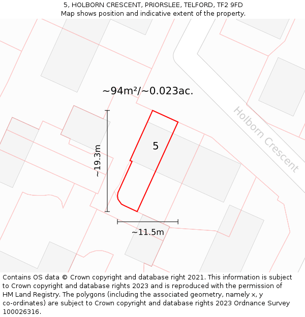 5, HOLBORN CRESCENT, PRIORSLEE, TELFORD, TF2 9FD: Plot and title map