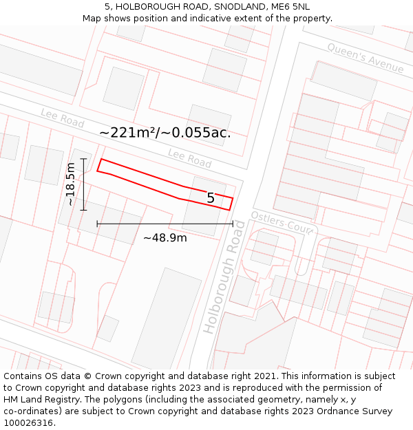 5, HOLBOROUGH ROAD, SNODLAND, ME6 5NL: Plot and title map