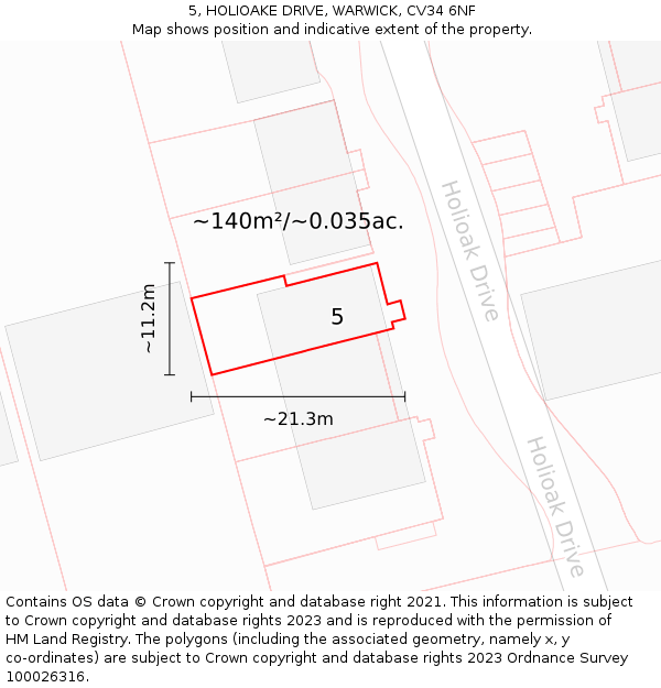 5, HOLIOAKE DRIVE, WARWICK, CV34 6NF: Plot and title map