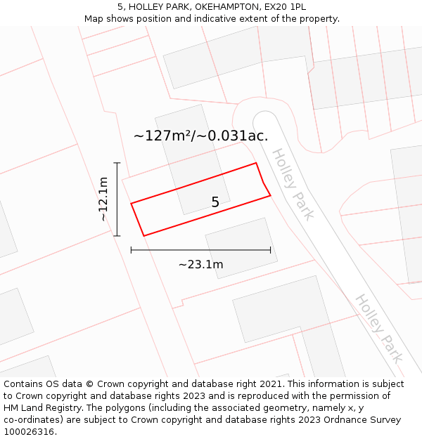 5, HOLLEY PARK, OKEHAMPTON, EX20 1PL: Plot and title map