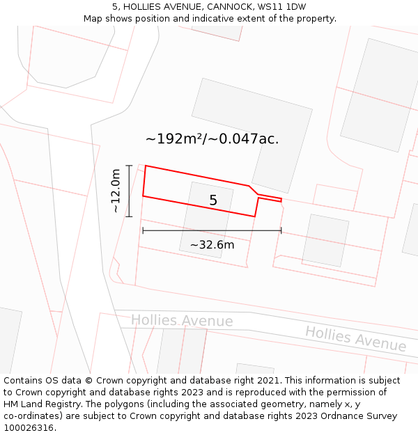 5, HOLLIES AVENUE, CANNOCK, WS11 1DW: Plot and title map