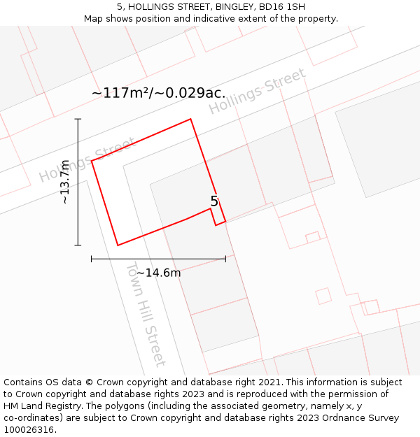 5, HOLLINGS STREET, BINGLEY, BD16 1SH: Plot and title map