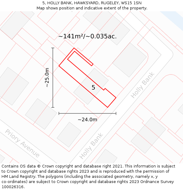 5, HOLLY BANK, HAWKSYARD, RUGELEY, WS15 1SN: Plot and title map