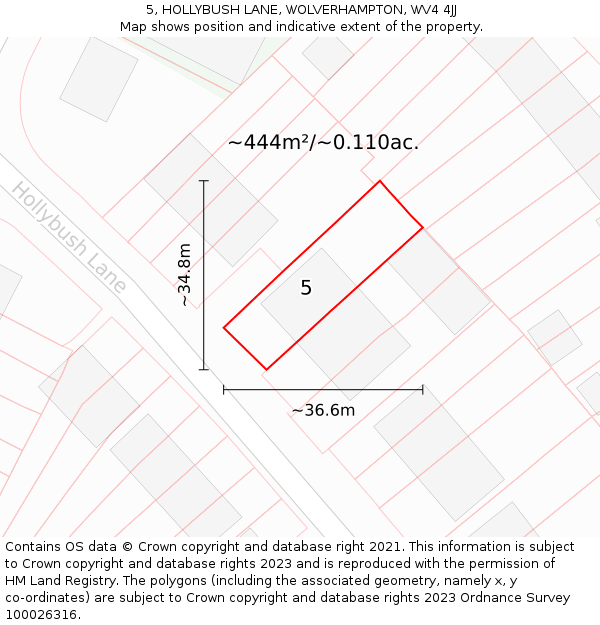 5, HOLLYBUSH LANE, WOLVERHAMPTON, WV4 4JJ: Plot and title map