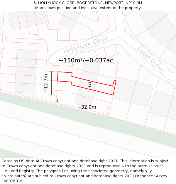 5, HOLLYHOCK CLOSE, ROGERSTONE, NEWPORT, NP10 9LL: Plot and title map