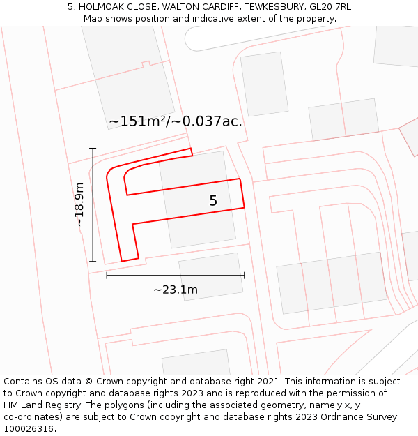 5, HOLMOAK CLOSE, WALTON CARDIFF, TEWKESBURY, GL20 7RL: Plot and title map