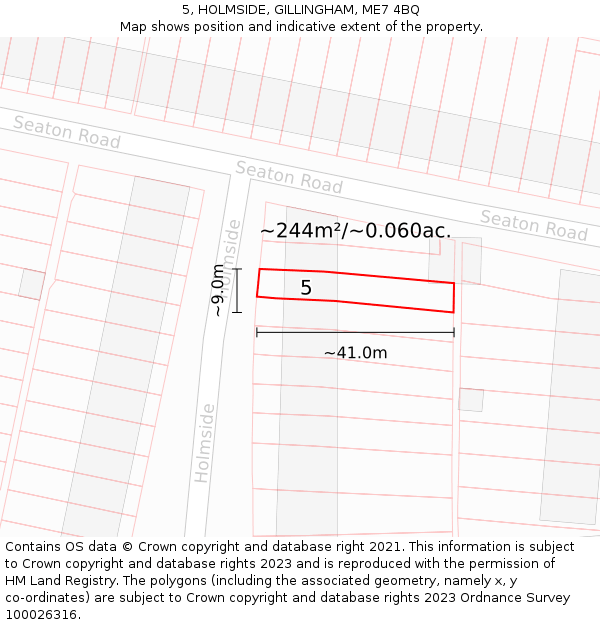 5, HOLMSIDE, GILLINGHAM, ME7 4BQ: Plot and title map