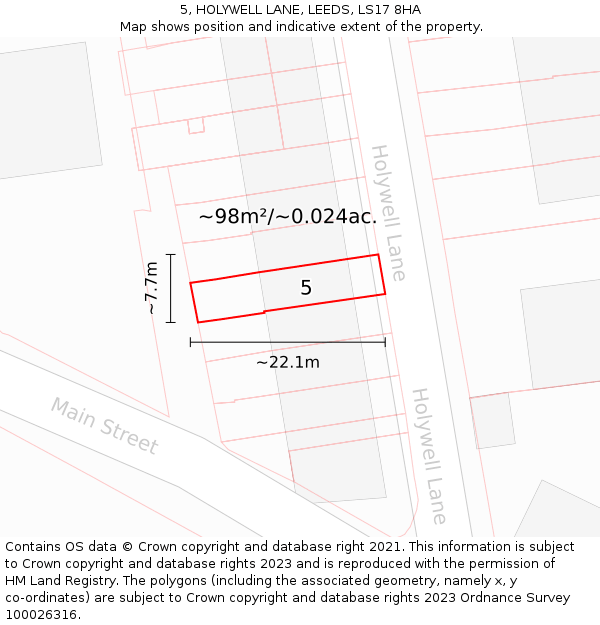 5, HOLYWELL LANE, LEEDS, LS17 8HA: Plot and title map