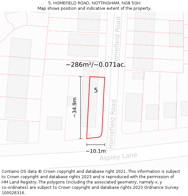 5, HOMEFIELD ROAD, NOTTINGHAM, NG8 5GH: Plot and title map