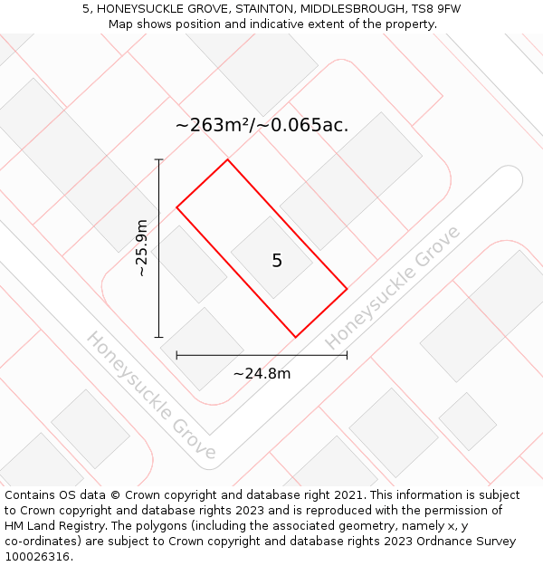 5, HONEYSUCKLE GROVE, STAINTON, MIDDLESBROUGH, TS8 9FW: Plot and title map