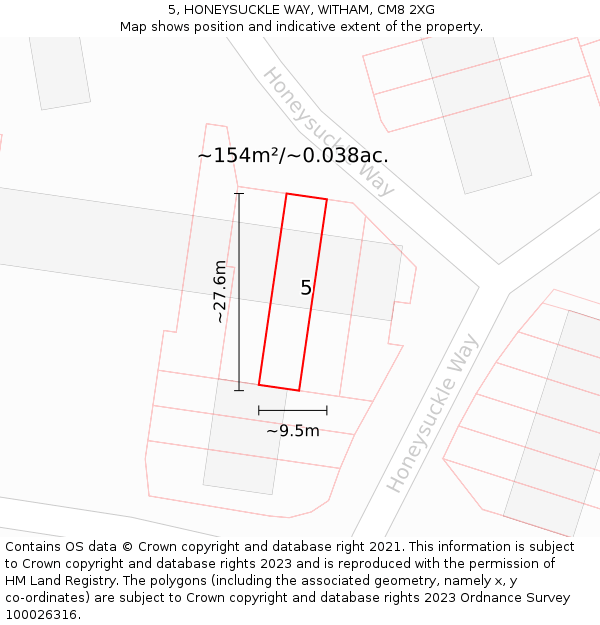 5, HONEYSUCKLE WAY, WITHAM, CM8 2XG: Plot and title map