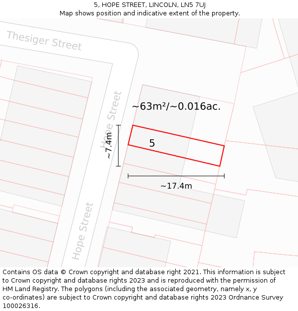 5, HOPE STREET, LINCOLN, LN5 7UJ: Plot and title map