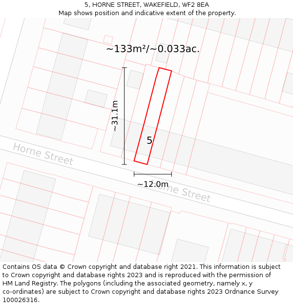 5, HORNE STREET, WAKEFIELD, WF2 8EA: Plot and title map