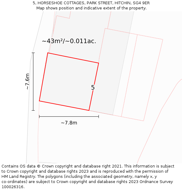 5, HORSESHOE COTTAGES, PARK STREET, HITCHIN, SG4 9ER: Plot and title map
