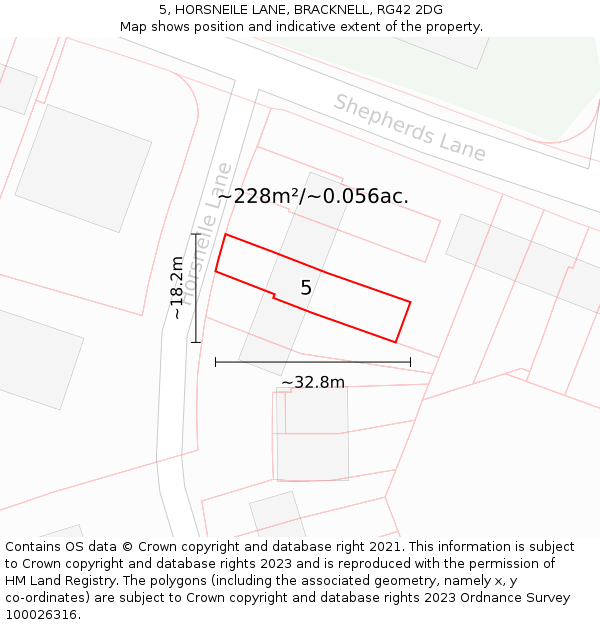 5, HORSNEILE LANE, BRACKNELL, RG42 2DG: Plot and title map