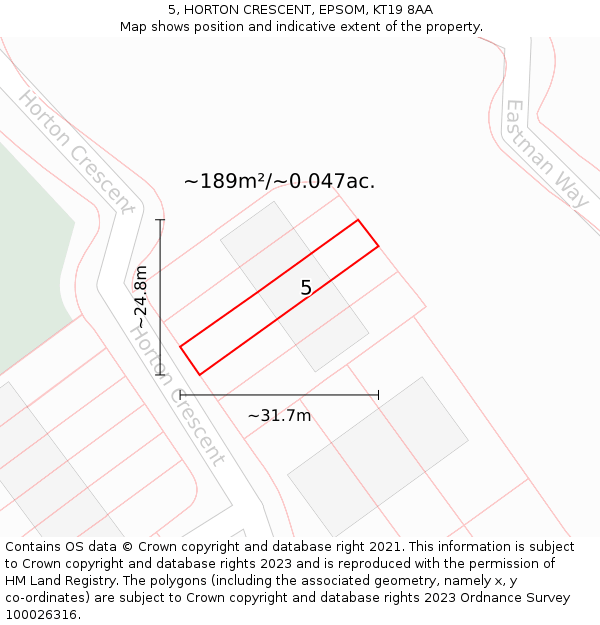5, HORTON CRESCENT, EPSOM, KT19 8AA: Plot and title map