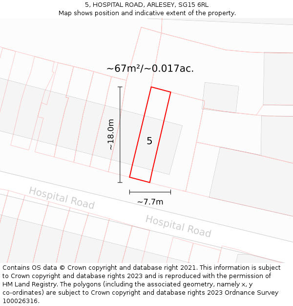 5, HOSPITAL ROAD, ARLESEY, SG15 6RL: Plot and title map