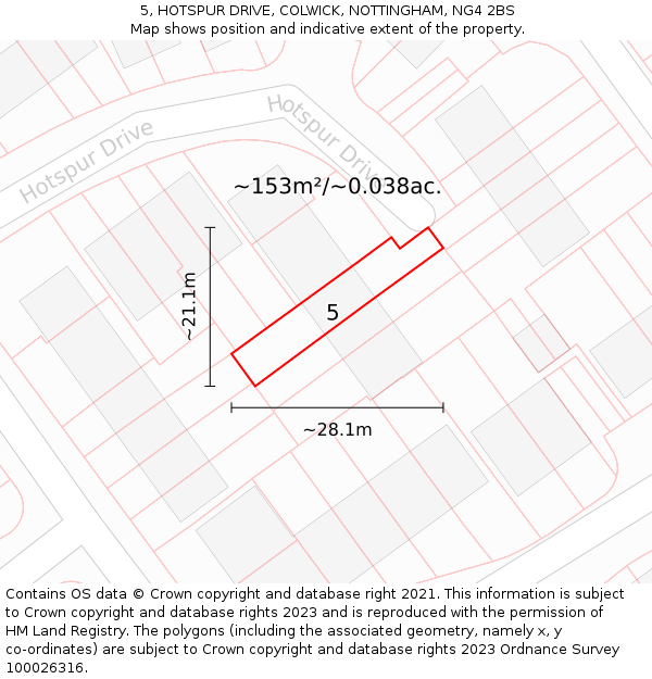 5, HOTSPUR DRIVE, COLWICK, NOTTINGHAM, NG4 2BS: Plot and title map