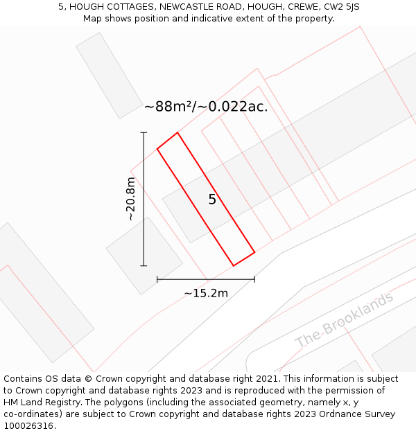 5, HOUGH COTTAGES, NEWCASTLE ROAD, HOUGH, CREWE, CW2 5JS: Plot and title map