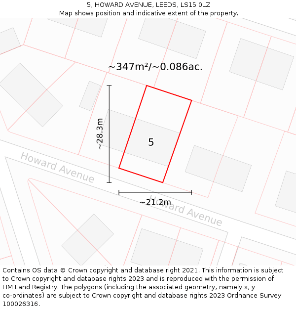 5, HOWARD AVENUE, LEEDS, LS15 0LZ: Plot and title map