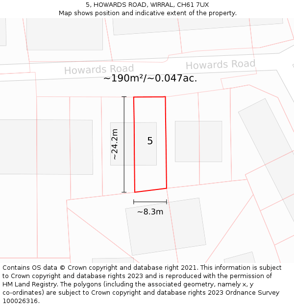 5, HOWARDS ROAD, WIRRAL, CH61 7UX: Plot and title map