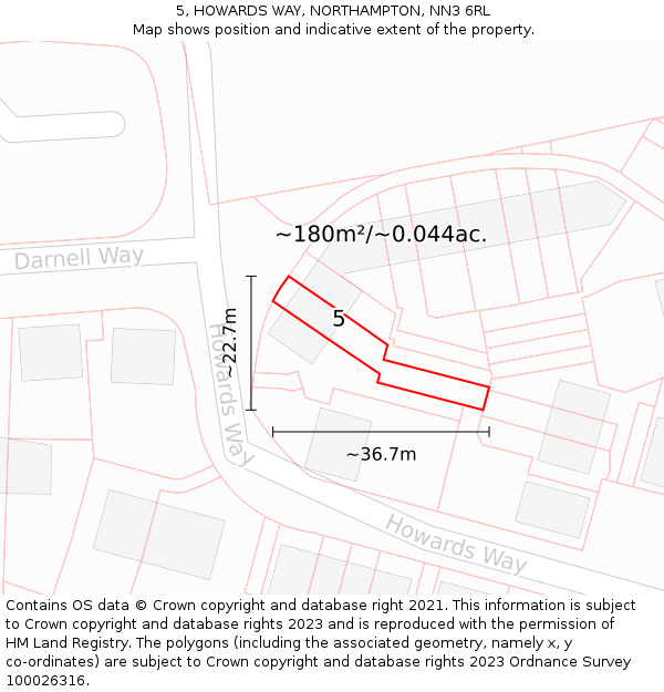 5, HOWARDS WAY, NORTHAMPTON, NN3 6RL: Plot and title map