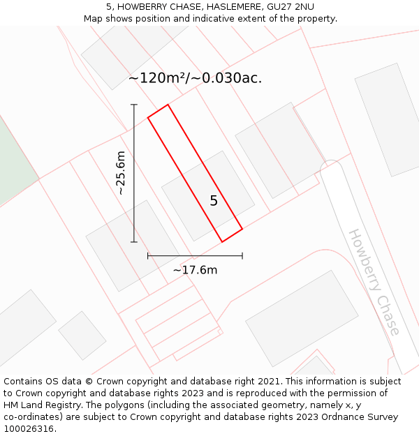 5, HOWBERRY CHASE, HASLEMERE, GU27 2NU: Plot and title map