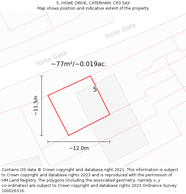 5, HOWE DRIVE, CATERHAM, CR3 5AX: Plot and title map