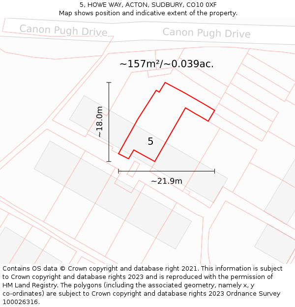 5, HOWE WAY, ACTON, SUDBURY, CO10 0XF: Plot and title map