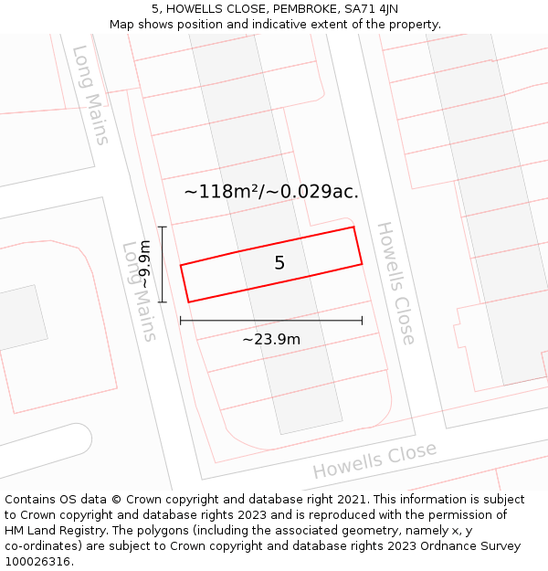 5, HOWELLS CLOSE, PEMBROKE, SA71 4JN: Plot and title map