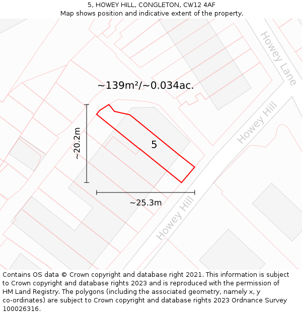 5, HOWEY HILL, CONGLETON, CW12 4AF: Plot and title map