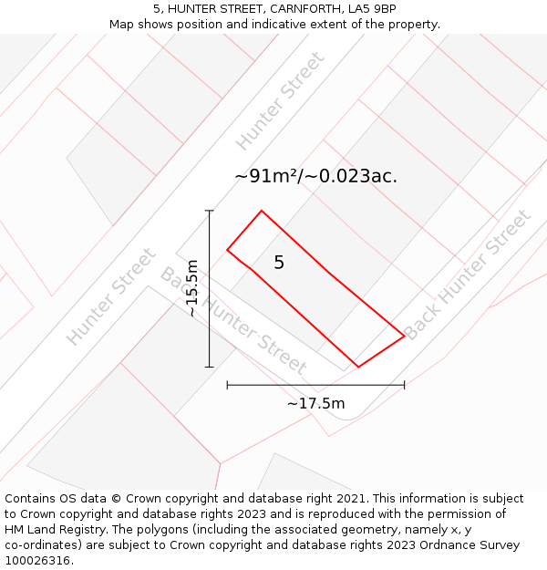 5, HUNTER STREET, CARNFORTH, LA5 9BP: Plot and title map