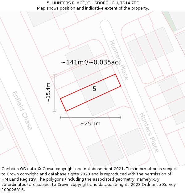 5, HUNTERS PLACE, GUISBOROUGH, TS14 7BF: Plot and title map