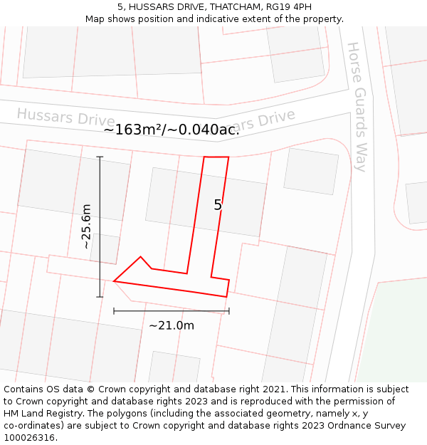 5, HUSSARS DRIVE, THATCHAM, RG19 4PH: Plot and title map