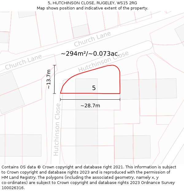 5, HUTCHINSON CLOSE, RUGELEY, WS15 2RG: Plot and title map