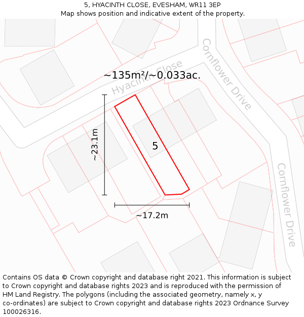 5, HYACINTH CLOSE, EVESHAM, WR11 3EP: Plot and title map