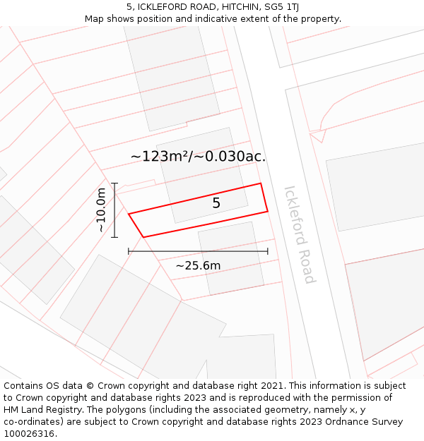5, ICKLEFORD ROAD, HITCHIN, SG5 1TJ: Plot and title map