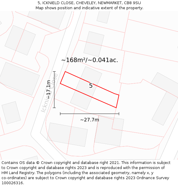 5, ICKNIELD CLOSE, CHEVELEY, NEWMARKET, CB8 9SU: Plot and title map