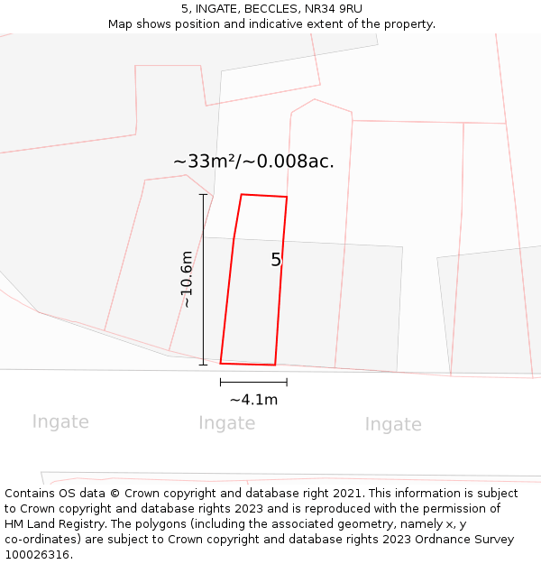 5, INGATE, BECCLES, NR34 9RU: Plot and title map