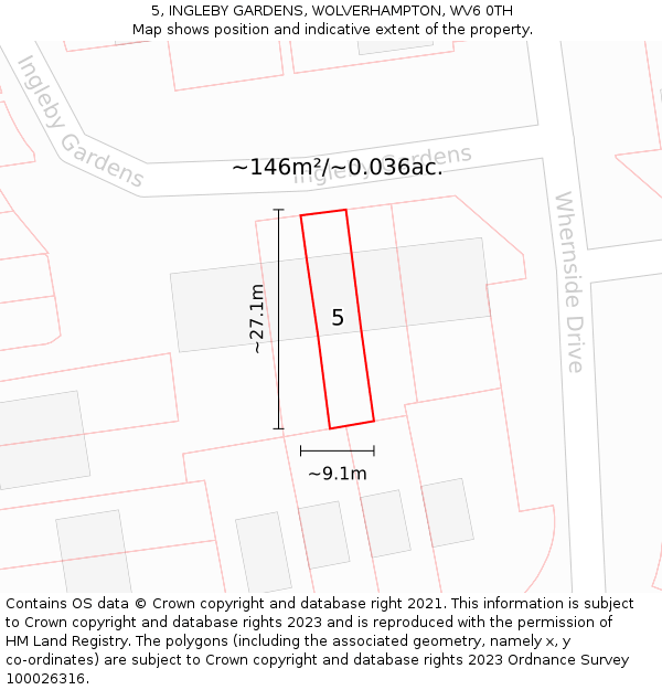 5, INGLEBY GARDENS, WOLVERHAMPTON, WV6 0TH: Plot and title map