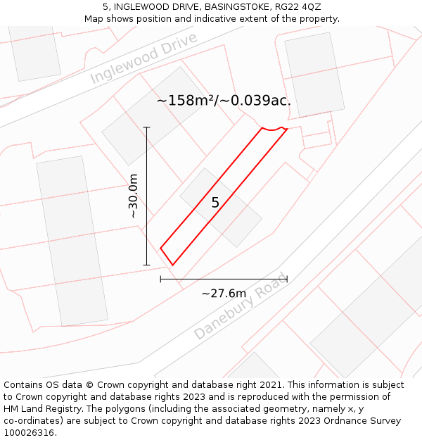 5, INGLEWOOD DRIVE, BASINGSTOKE, RG22 4QZ: Plot and title map