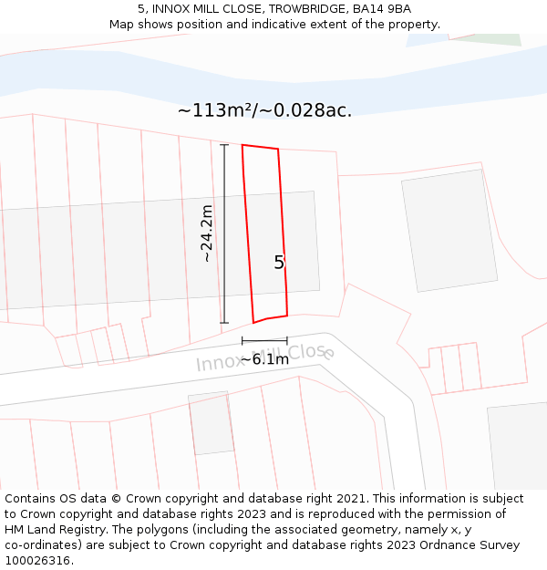 5, INNOX MILL CLOSE, TROWBRIDGE, BA14 9BA: Plot and title map