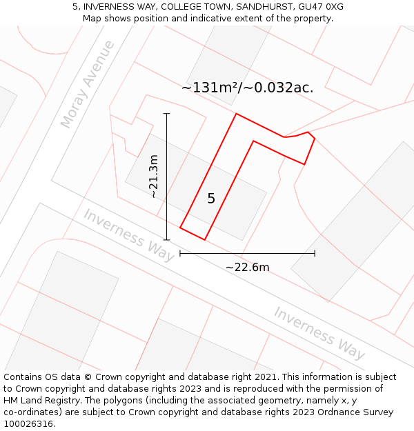 5, INVERNESS WAY, COLLEGE TOWN, SANDHURST, GU47 0XG: Plot and title map