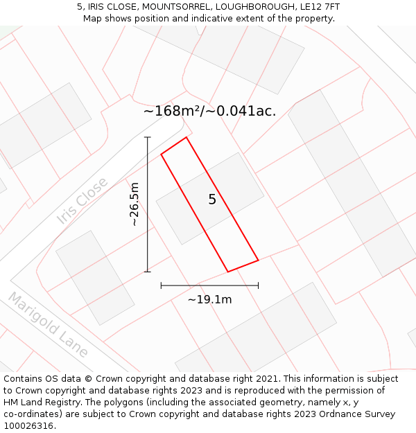 5, IRIS CLOSE, MOUNTSORREL, LOUGHBOROUGH, LE12 7FT: Plot and title map