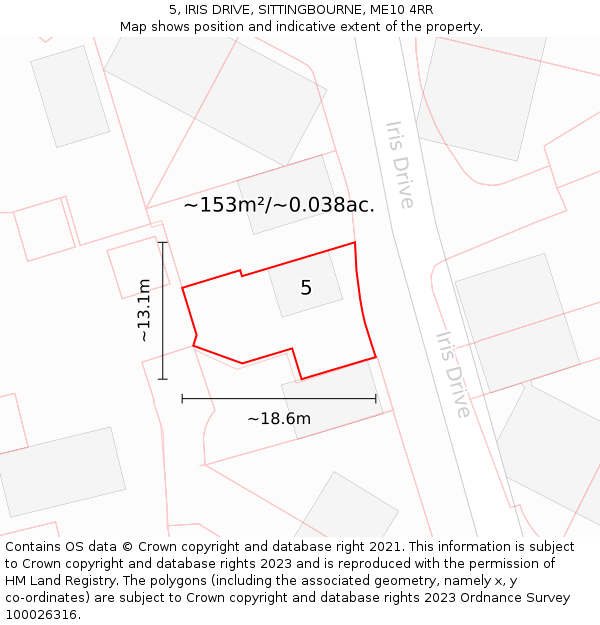 5, IRIS DRIVE, SITTINGBOURNE, ME10 4RR: Plot and title map